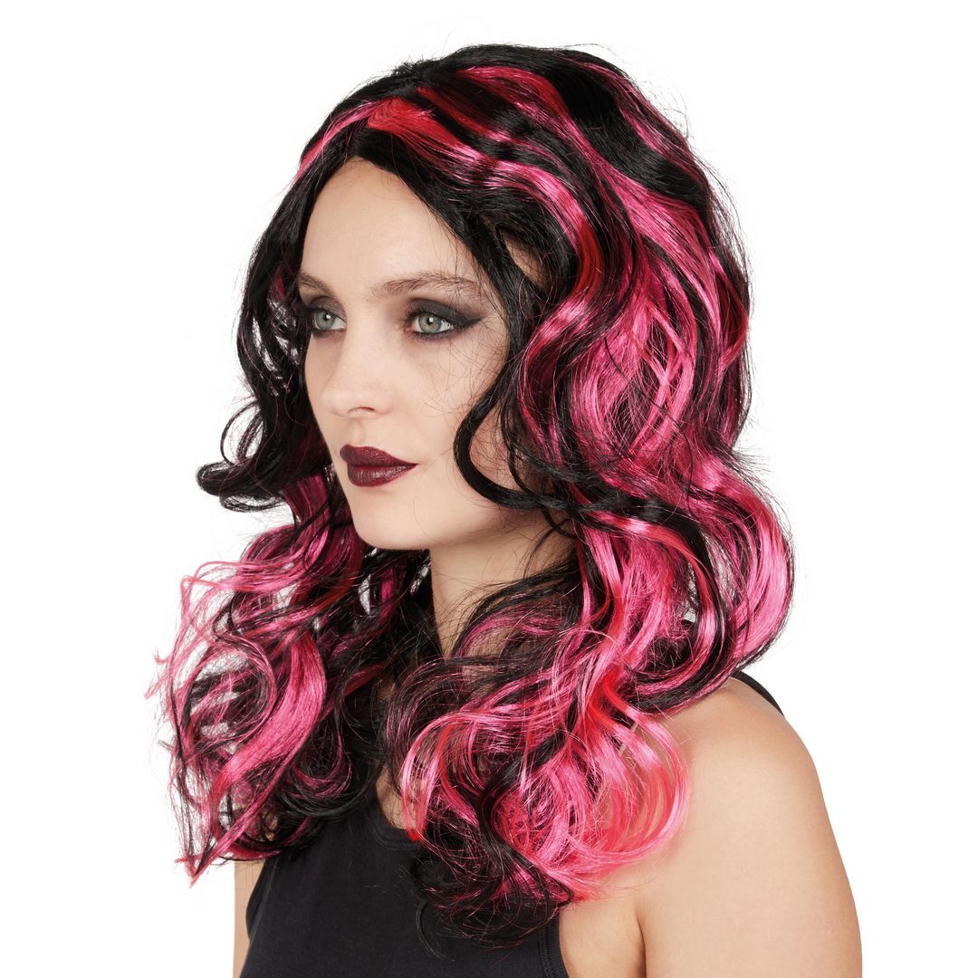 Hexenperücke – schwarz, pink