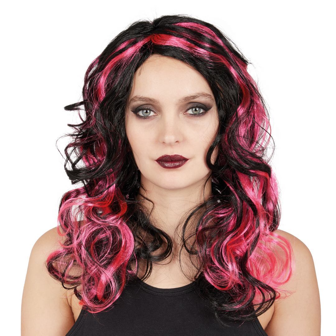 Hexenperücke – schwarz, pink