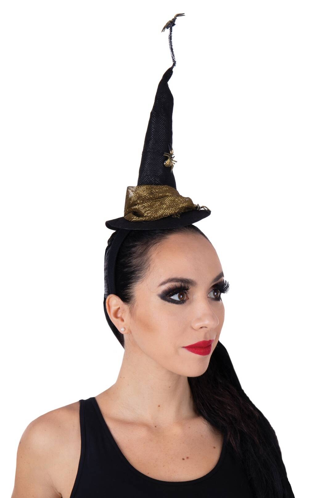 Hexenhut-Haarreif mit Spinne – Schwarz, Gold
