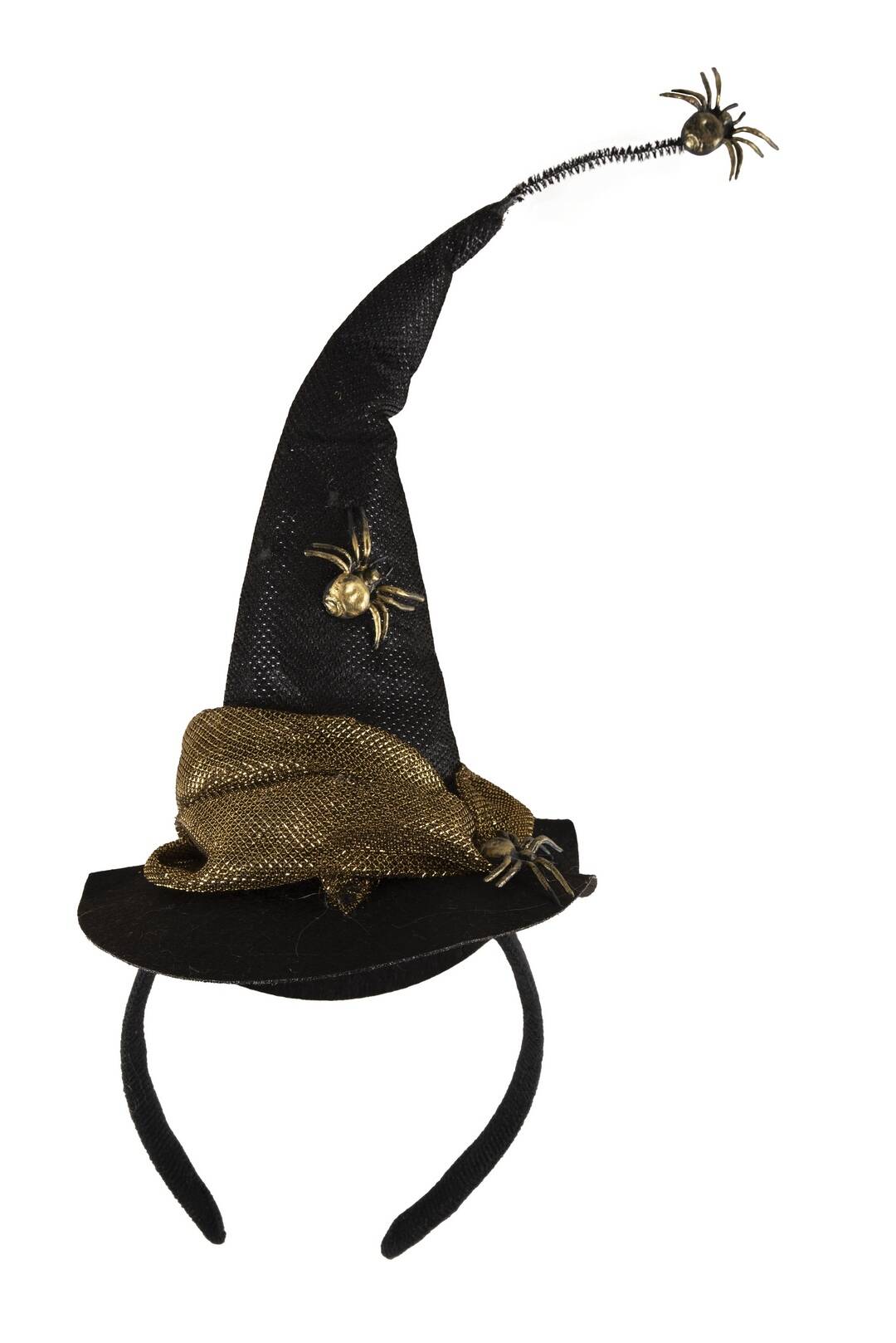 Hexenhut-Haarreif mit Spinne – Schwarz, Gold