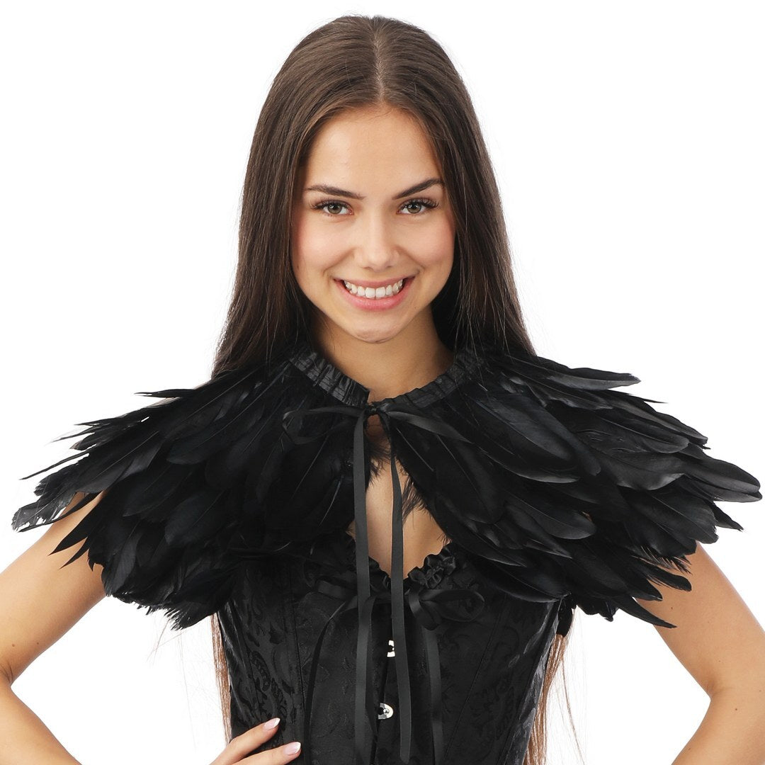 Gothic-Federschal/-Cape – Schwarz