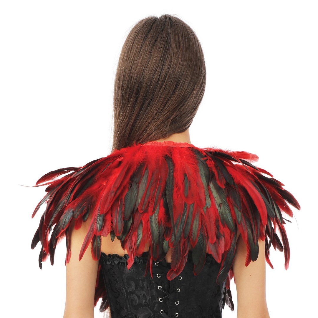 Gothic-Federschal/-Cape – Rot - Schwarz