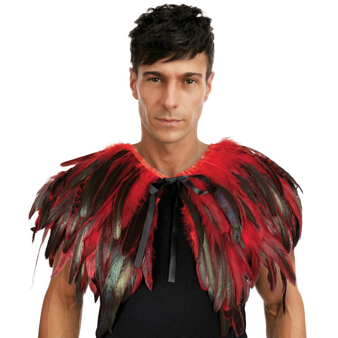 Gothic-Federschal/-Cape – Rot - Schwarz