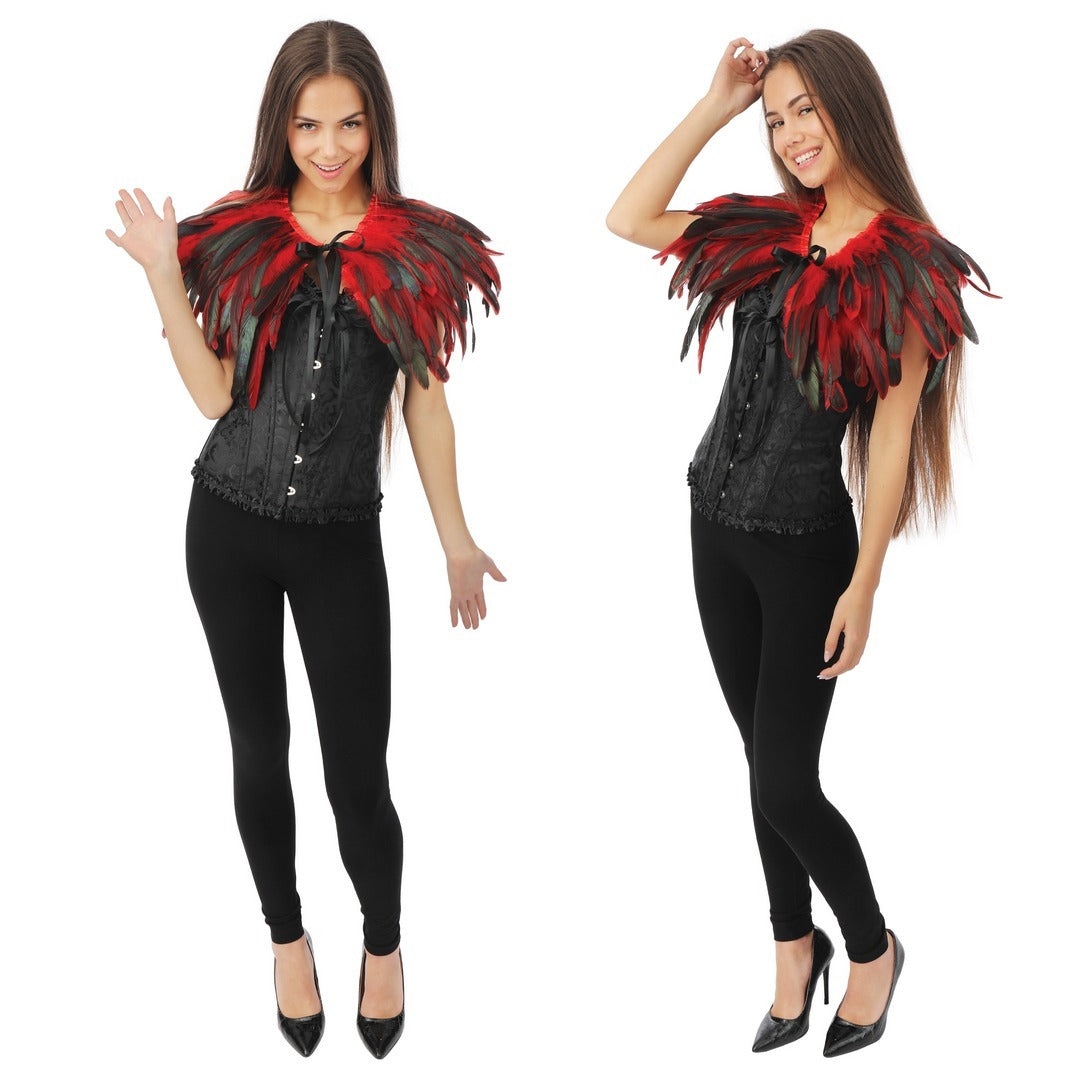 Gothic-Federschal/-Cape – Rot - Schwarz
