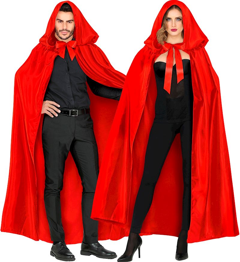 Satinumhang rot mit Kapuze 145 cm