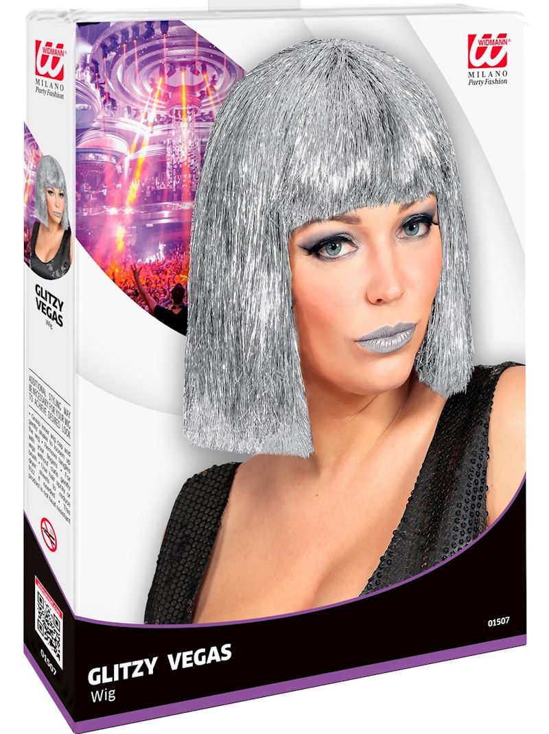 PERÜCKE GLITZY VEGAS SILBER
