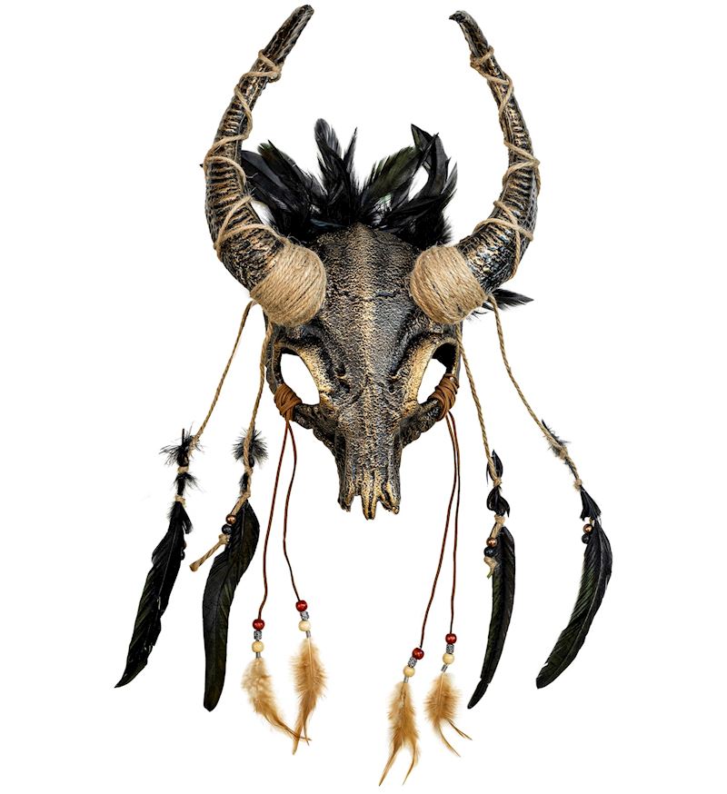 Schamanen Maske mit Hörner und Federn