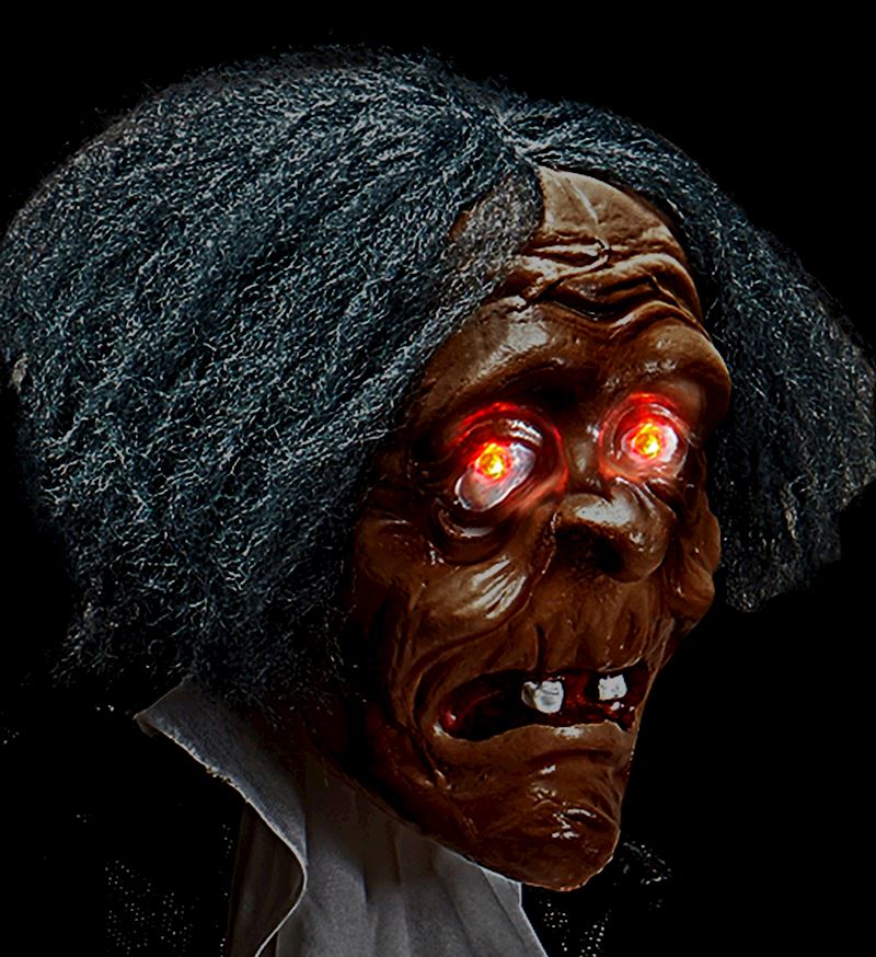 Butler mit Tablett mit Leucht- Augen und Horrorlachen