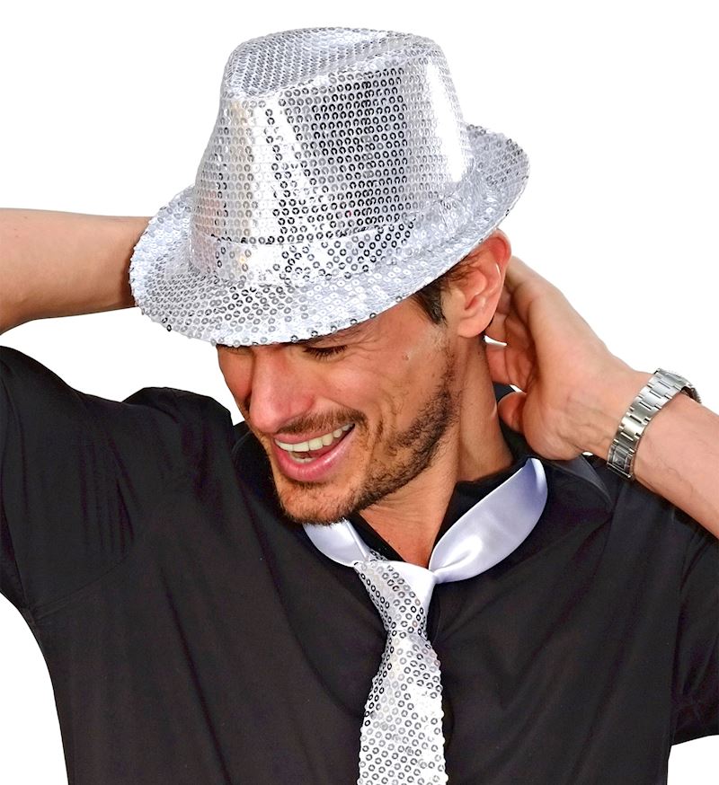 Pailletten Fedora Hut silber