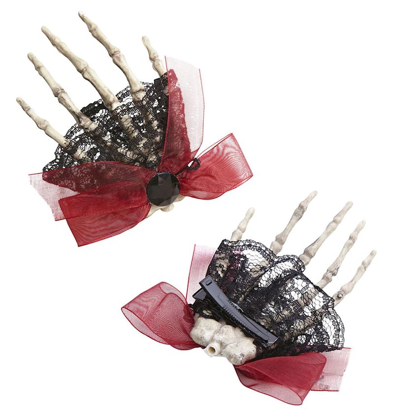 Brosche/Haarklammer mit Skeletthand