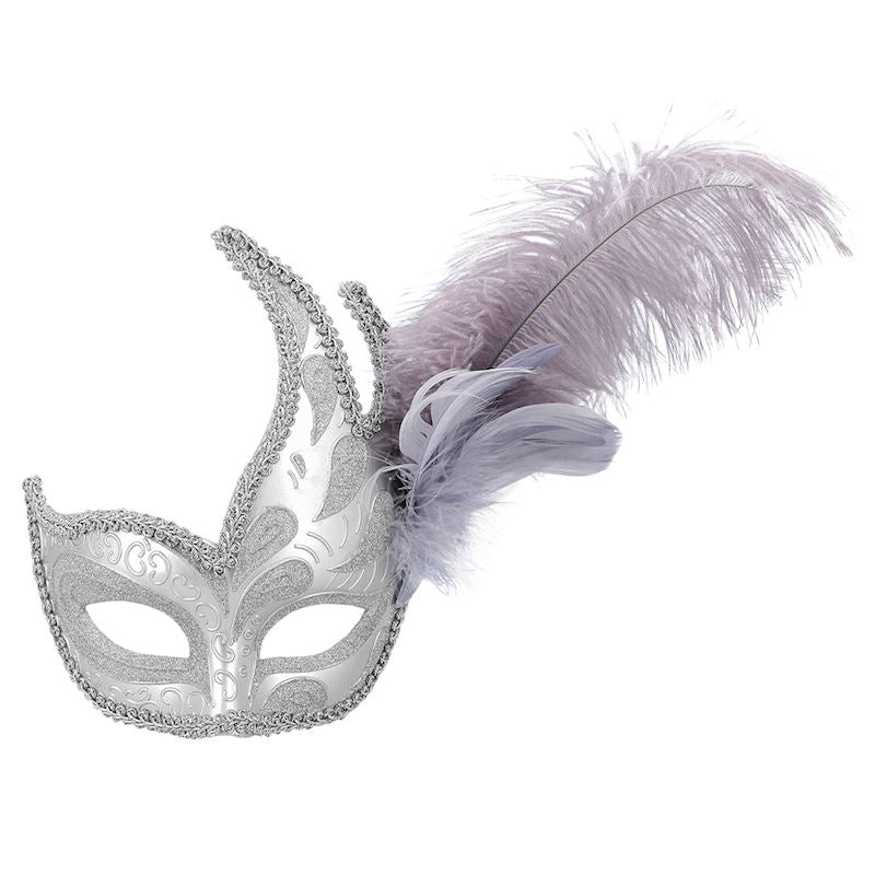 Domino / Augenmaske silber Veniceprezioso mit Feder