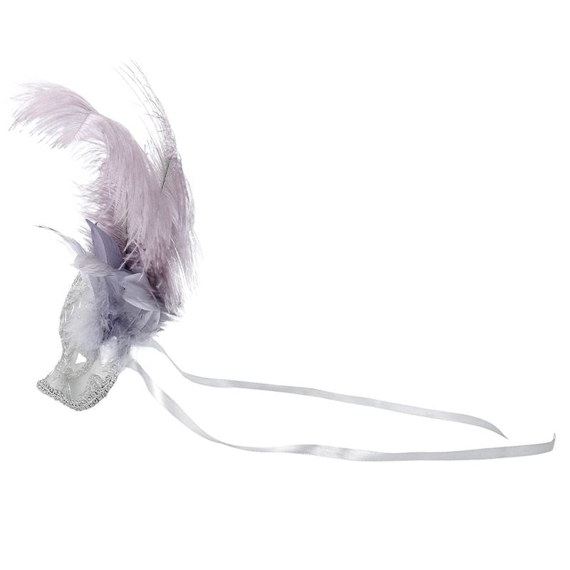 Domino / Augenmaske silber Veniceprezioso mit Feder