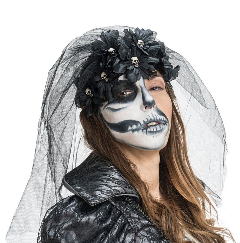 Gotischer Kopfschmuck schwarz mit Schleier