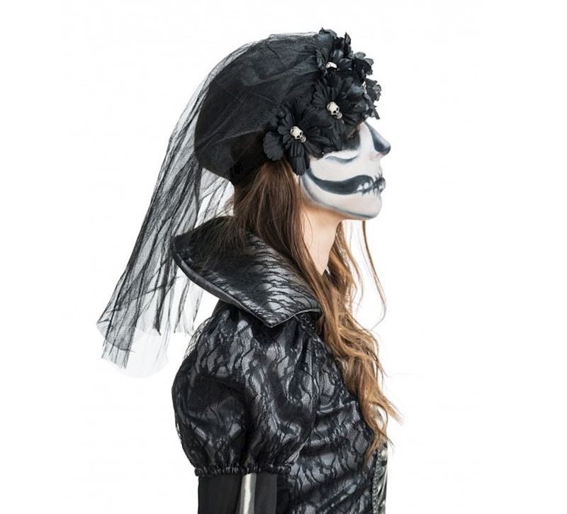 Gotischer Kopfschmuck schwarz mit Schleier