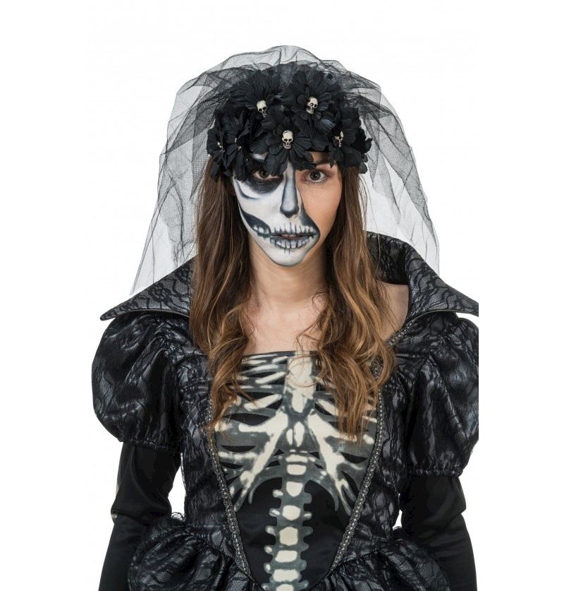 Gotischer Kopfschmuck schwarz mit Schleier