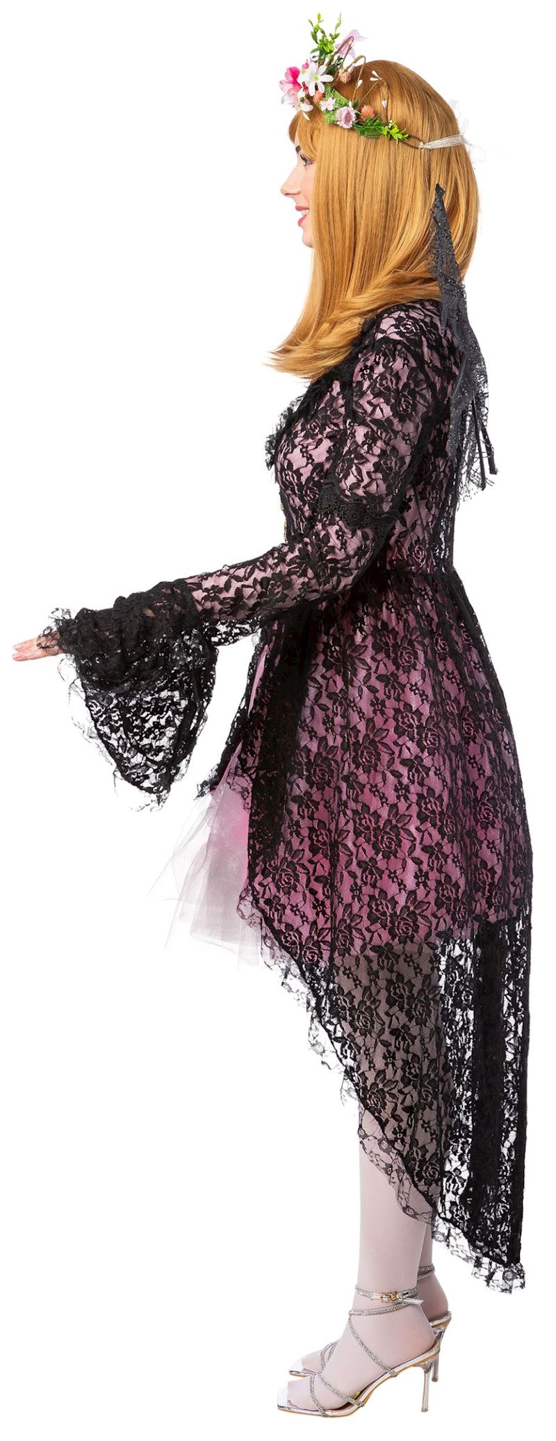 Spitzenfrack schwarz mit goldigem Verschluss