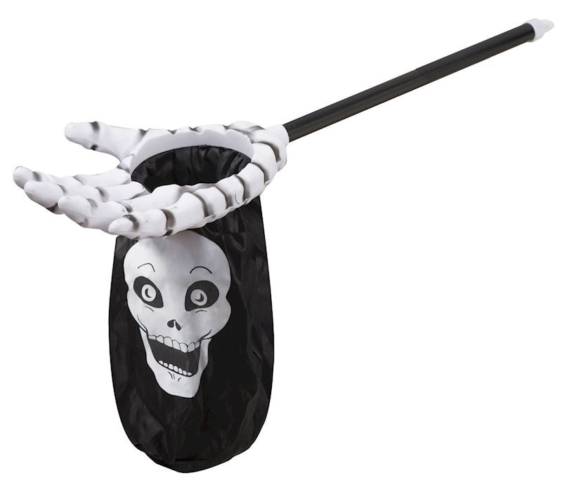 Skeletthand am Stab mit Sack, Süssigkeitensammler